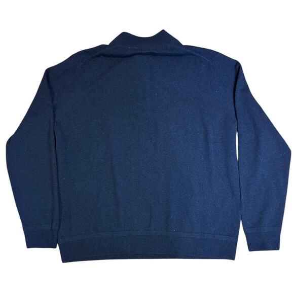 NORDSTROM Mens Shop Navy Blue 100% Cashmere 1/4 Zip Sweater LARGE - Picture 2 of 5